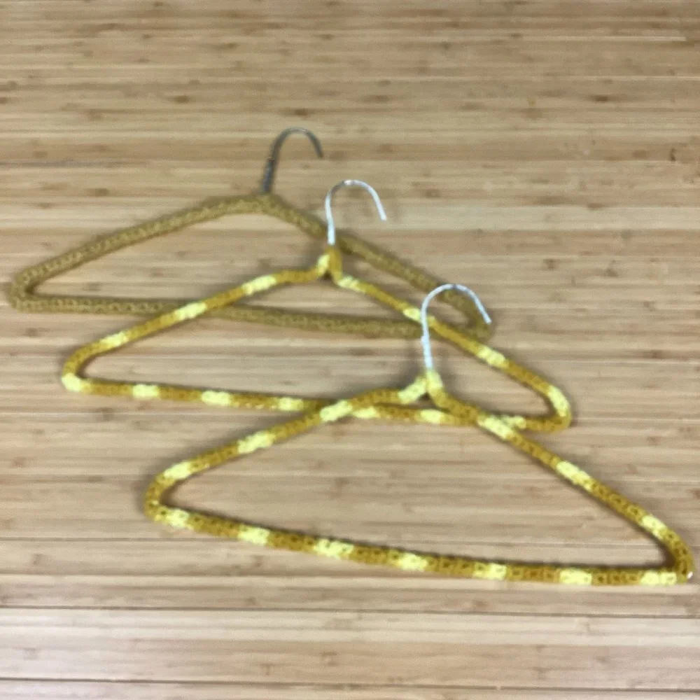 Vintage 1970s Set of 7 Crocheted Wire Hangers Mustard Yellow